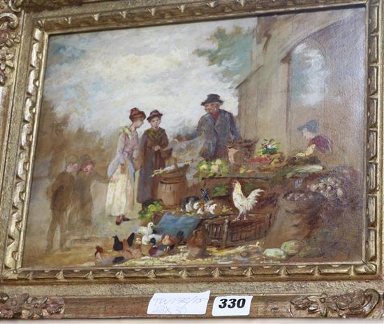 English School (19th Century), oil on canvas, Market scene